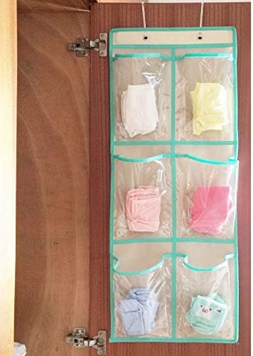Over The Door Hanging Shoe Organizer Narrow Closet Door Shoe Storage 6 Large Clear Pockets Chart 2 Pack (BEIGE) - Image 4