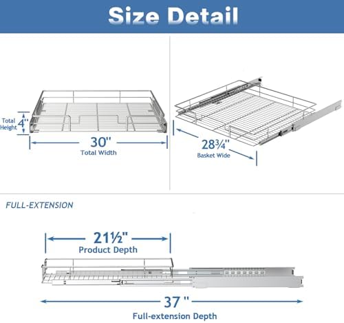 ROOMTEC Pull Out Cabinet Organizer, Cabinet Pull Out Shelves 30" W x 21½" D, Heavy Duty Cabinet Drawers Slide Out Kitchen Cabinet Organizers Storage Shelf - Image 3