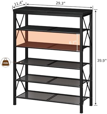 Shoe Rack for Entryway, 6 Tier Shoe Organizer with Mesh Shelves, Metal Shoe Storage for Closet Garage, Black - Image 3