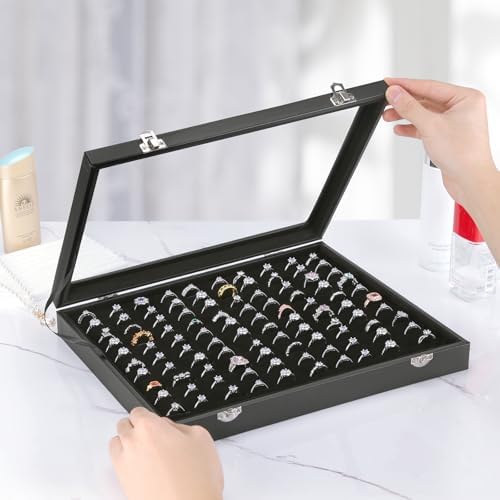 KUKUVR 100 Slots Ring Organizer Box for Jewelry Display (Black) - Image 6