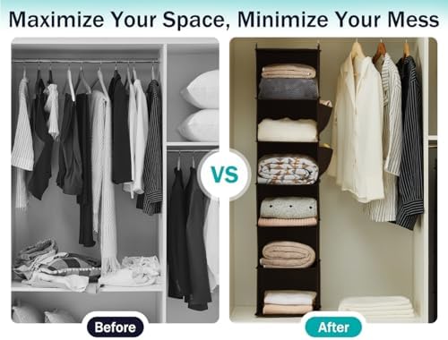 YOUDENOVA Hanging Closet Organizer and Storage, 6-Shelf, Brown - Image 5