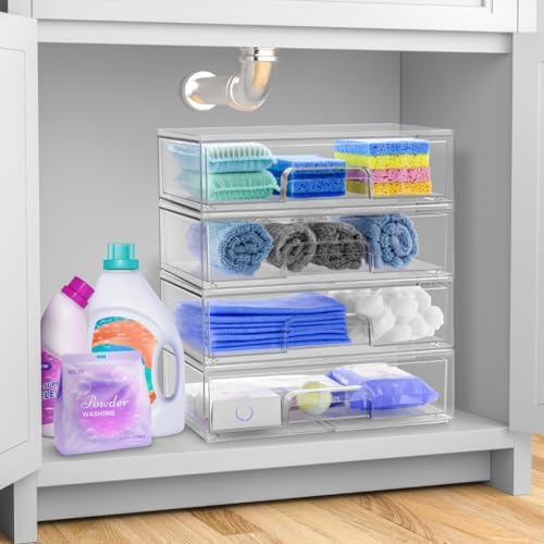 Sorbus Clear Stackable Storage Drawers (4 Pack, 12.1'' Wide) - Image 2