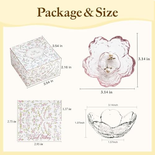 Pink Flower Ring Dish Jewelry Tray,Glass Trinket Dish Bathroom Room Decor Trinket Dish Valentine's Friendship Christmas Birthday Gifts for Women (Beige Pink) - Image 4