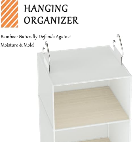 Hanging Closet Organizer with Bamboo Shelves - Foldable Closet Storage for Baby Clothes, Towels, Scarves,Space Saving Shelves Organizer (White) - Image 6