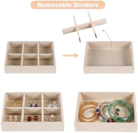 Small 8-Piece Velvet Jewelry Drawer Organizer Inserts Stackable Trays,Beige - Image 3