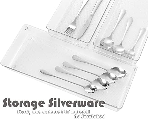 3 Pack Large Clear Plastic Drawer Organizer Tray Cutlery Utensil Makeups Drawer Organizers 15" X 6" - Image 4