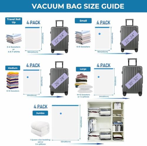 Travel Vacuum Bags with Rechargeable Cordless Pump, 20 Pack Vacuum Seal Bags for Clothing Travel Compression, Space Saver Vacuum Storage Bags for Clothes, Blanket, Bedding, Pillows, Comforters - Image 2