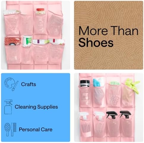 GORILLA GRIP Over the Door Shoe Organizer, 24 Large Pockets, Pink - Image 6