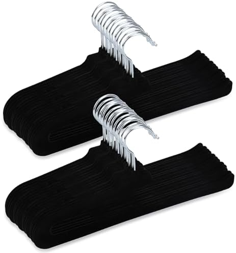 Velvet Pants Hangers - 32 Pack Black Non Slip Open Ended Hanger with 360 Swivel Hook - Closet Space Saving Hanger for Heavy Pants, Jeans, Trousers, Scarf by Huopueit