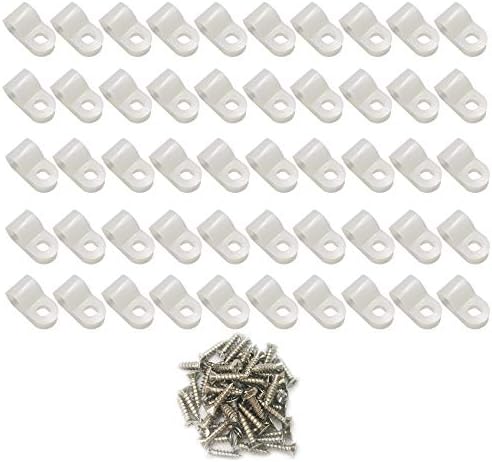 Cable Clamp R-Type Cable Clip Wire Clamp 1/4-inch Nylon Screw Mounting Cord Fastener Clips with Screws for Wire Management - White - 50 Pcs by Alamic