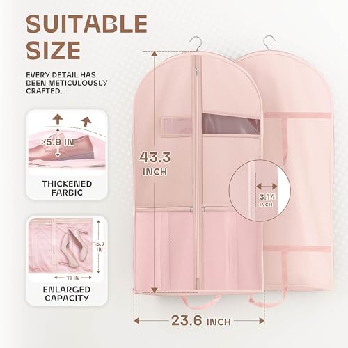 Lazebox 43" Travel Garment Bag with Accessories Zipper Pocket, Heavy Duty Suit Bag for Suits, Tuxedos, Dresses, Coats, Pink, 1 pack - Image 3