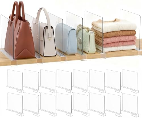 Purse Organizer for Closet Shelf Dividers: Clear Acrylic 16-Pack by Saccik