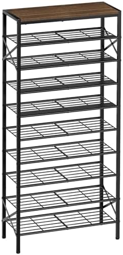 10 Tier Metal Shoe Rack with Wood Top, 30-40 Pairs by UNITSTAGE
