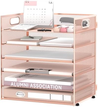 Daltack 6-Tier Paper Organizer for Desk with Handle, Rose Gold by DALTACK