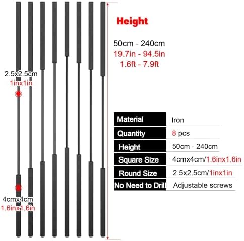 8pcs Metal Room Dividers, Adjustable Floor-to-Ceiling Privacy Partitions, 2/3/4/5/6/7/8ft High Black Boards, Ideal for Office Mallets and Home Spaces (H-1.7m/5.6ft) - Image 2