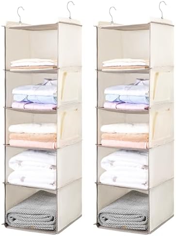 BOOMIBOO Hanging Closet Organize and Shelves,5-Hanging Shelf （2 Pack,Beige） by BOOMIBOO