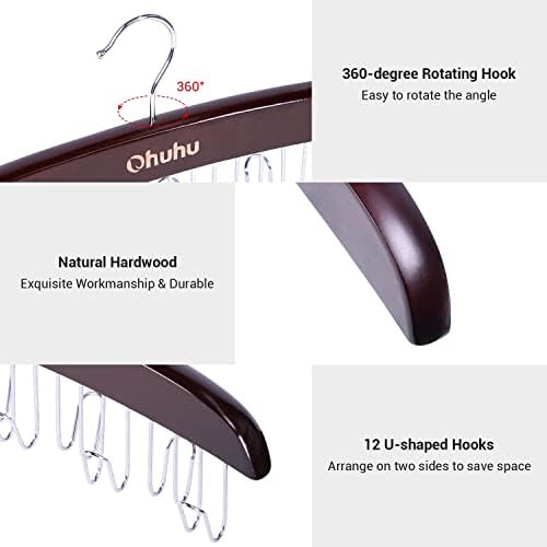 Ohuhu Belt Hanger 2-Pack 12 Hooks Wooden 360° Rotating Closet Organizer - Image 4