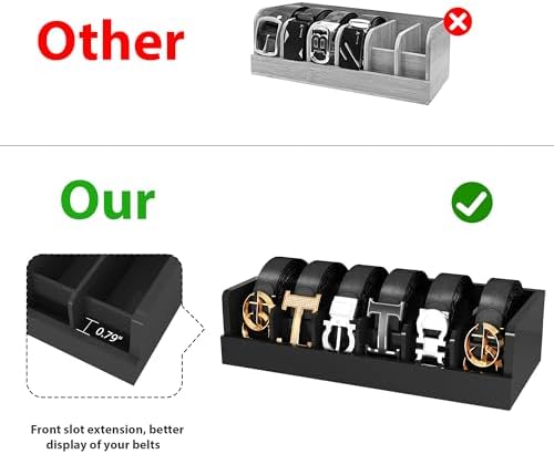 Belt Organizer for Closet - 6 Grids Black Bamboo Belt Storage Organizer Racks for Men Women's Drawer, Belt Display Holder Wall Mount with 2 Pcs Tie Clip - Image 2