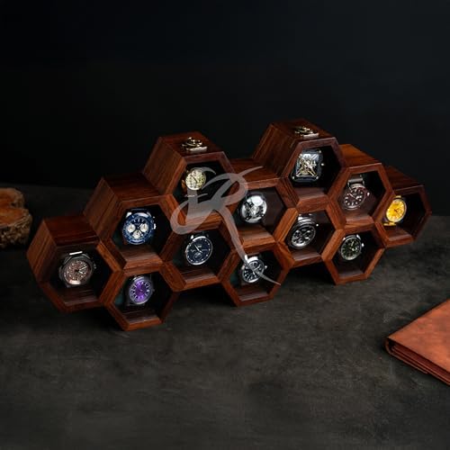 Extra Large 12 Slot Superior Rosewood Honeycomb Wall Mounted Watch Box Display Case Holder for Men, Vintage Hanging Watch Storage Organizer to Keep Watches Safe and Sophisticated - Image 2