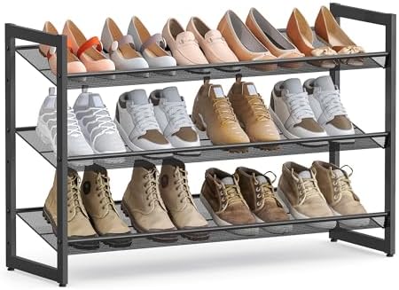 SONGMICS Metal Shoe Rack, 3-Tier Shoe Orgainzer, Holds 9-12 Pairs by SONGMICSbySONGMICSHOME
