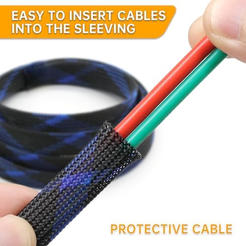 Braided Cable Sleeve, 33ft Expandable Wire Loom for Automotive Wiring Harness & PC Case, Pet-Proof Chew Resistant Cord Protector, Flexible Cable Management (Black-Blue, 12mm (15/32")) - Image 4