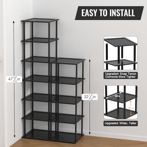 MHXW SXPN Bamboo Free Standing Shoe Rack Shelf Multi Tier Tall Wooden Stackable Shoes Rack Organizer for Closet Front Door Entrance Narrow Vertical Shoe Storage (Black, 12 Tiers) - Image 2