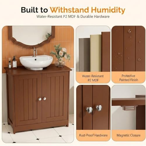 Bonnlo Pedestal Sink Storage Cabinet, 24" Espresso Under Sink Bathroom Storage Cabinet with 2 Doors and Adjustable Shelf, Traditional Bathroom Space Saver Organizer for Small Spaces, Water-Resistant - Image 5
