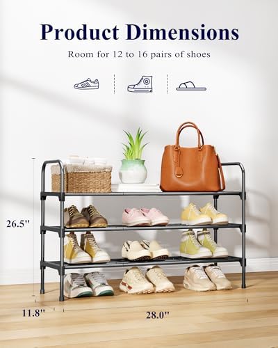 Kitsure Shoe Rack - 3-Tier Space-Saving Shoe Organizer & Shoe Shelf with Handle, Easy Assembly, Sturdy Metal Shoe Rack for Closet, Entryway, Bedroom, 28.0" x 11.8" x 26.5", Black - Image 3