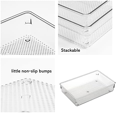 3 Set Clear Plastic Junk Drawer Organizer Vanity Curlery Utensil Makeups Organizer for Kitchen 6" X9'' - Image 5