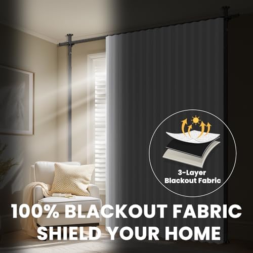 100% Blackout Room Divider Curtains Sets White W100 x L96 in 2 Panels No Drill Curtain Rods(H) 43-120×(W) 35-200 in for Bedroom Privacy Partition Separator - Image 5