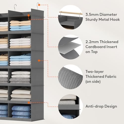 Lifewit 12 Sections Dual-Row Shelf Hanging Closet Storage Organizer, Gray - Image 4