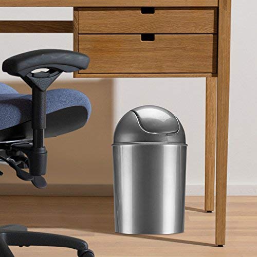 Umbra 1.25 Gallon Mini Waste Can with Removable Swing-Top Lid - Small Garbage Bin for Kitchen, Bathroom, Bedroom, Office - Compact Trash Can Fit Under Tables & Counters - Silver