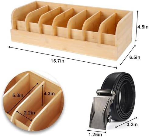 GTI Belt Organizer, 7 Compartments Belt Organizer for Closet and Drawer, Bamboo Display Case for Tie and Belt, Belt Storage Organizer for Men Women (Wooden) - Image 2