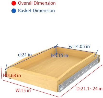 Wooden Pull out Cabinet Organizer 15" W x 21" D x 4.3" H, Only for 15" Cabinet Openg Heavy Duty Kitchen Slide Out Drawers - Image 2