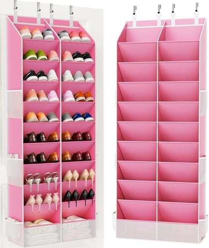 Criusia Over the Door Shoe Organizer, 20-30 Pairs Heavy-Duty Hanging Shoe Storage with Large Pockets, 10-Tier Door Shoe Rack with 4 Hooks for Sneakers Sandals Heels Boots (Pink) by Criusia