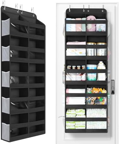 Yecaye 5-Tier Over The Door Organizer Dual-Column, 80lbs Load Over the Door Storage of 10 Compartments, Heavy Duty Extra Large Door Organizer Hanging for Bedroom Nursery Bathroom Pantry, Black, 1 Pack by Yecaye