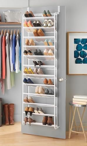 Whitmor 36 Pair Over the Door Shoe Rack, 12 Tier Hanging Shoe Organizer, Heavy Duty Metal & Mesh Shoe Holder, Hanging Shoe Rack for Closet Organizer & Storage, 74" L x 21.7" W x 7.5" H, White by Whitmor