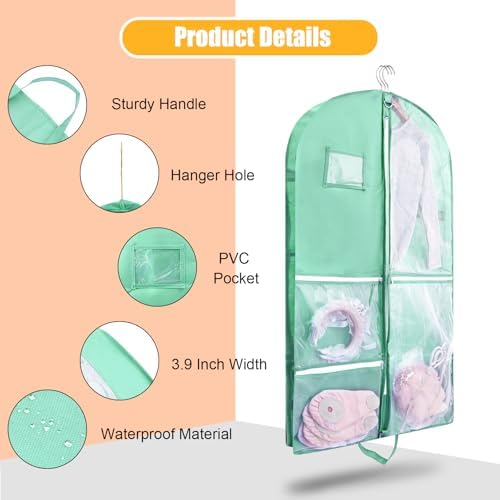 1 Pack Garment Bag for Dance Costumes,40 Inch Dance Garment Bags for Dancers Kids Dance Recital Bags Competition Cheer Uniform Garment Bag for Travel Storage,Dance Recital Gifts for Girls - Image 3