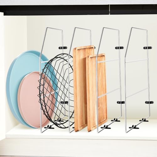 Blulu 4 Pcs Baking Sheet Organizer 18" x 20" Tray Dividers for Cabinets Kitchen Cabinet Dividers Vertical for Baking Sheets Chrome Pan Rack Storage Wires for Kitchen Cupboards(silver) by Blulu