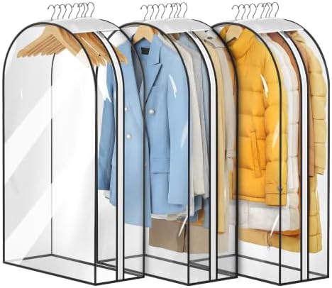 MISSLO 10" Gusseted All Clear Garment Bags for Hanging Clothes 3 Packs 40" Suit Bags for Closet Storage Hanging Clothes Storage Suit Cover for Shirts, Coats, Dresses by MISSLO