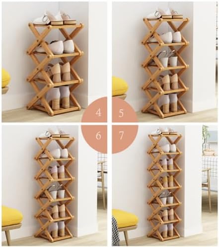 8 Tier Foldable Shoe Rack, Bamboo Vertical Shoe Organizer Tall for Multifunctional Narrow Shoe Shelf for Entryway, Closet, Corner, Bedroom, Hallway(Natural) - Image 6