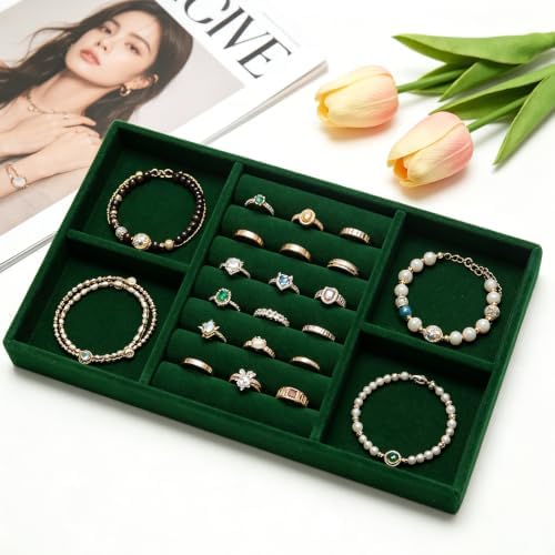 Velvet Jewelry Trays for Drawers, Dark Green 2-in-1 - Image 5