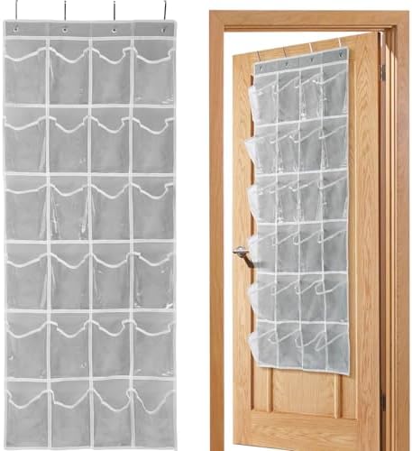GOMAJI Over the Door 24 Pocket Hanging Shoe Organizer, Space Saving Hanging Storage Holder, Gray, (64" X 19") by GOMAJI