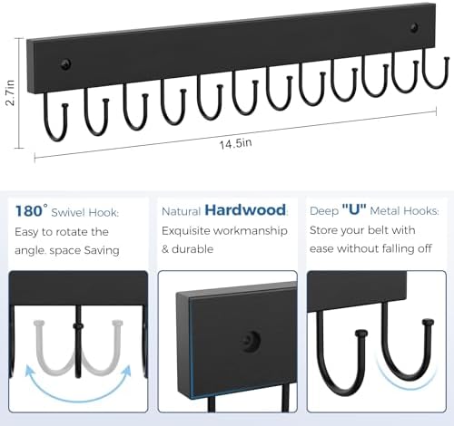 Belt Hanger Wall Mounted, Wooden Belt Organizer - Image 4