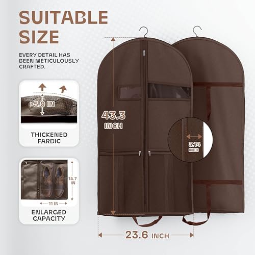 Lazebox 43" Travel Garment Bag with Accessories Zipper Pocket, Heavy Duty Suit Bag for Suits, Tuxedos, Dresses, Coats, Brown, 1 pack - Image 3