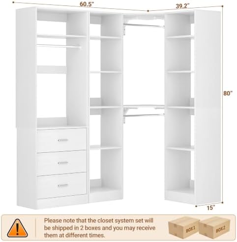 Besiost Corner Closet System with 3 Drawers, Corner Closet Organizer System - Image 7