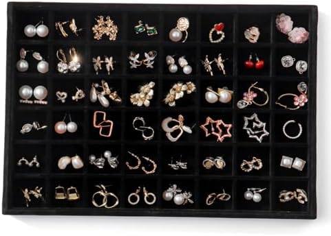 Large Jewelry Organizer for Drawer Insert Velvet Stackable Jewelry Trays for Earring Necklace Bracelet Ring Display (Black, 24 Grids) by Unknown