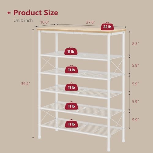 Tajsoon 6 Tier Shoe Rack for 20-24 Pairs of Shoes, White Log - Image 3