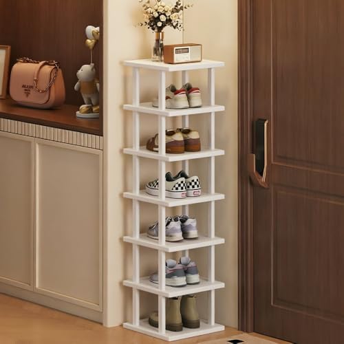 SAN HE 7-Tier Modern Bamboo Shoe Rack - Vertical, Slim, Space-Saving Shoe Organizer for Small Spaces, Closet, Entryway, Corner, Garage, Bedroom - Image 3