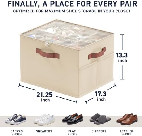 Ornavo Home Linen Large Shoe Storage Organizer Bins 2 Pack, Khaki - Image 2